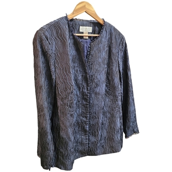 Èlana By Tanner Silk Blend 3D Knit V-Neck Blazer Navy Plus Size 16 Lined Pintuck - Picture 2 of 8